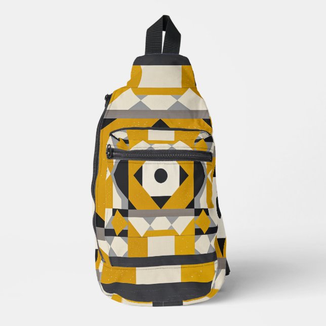  Modern Geometric Yellow & Grey Sling Bag (Front)