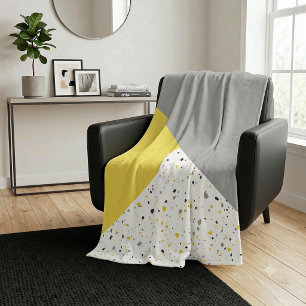 Modern Geometric Yellow Grey Terrazzo Pattern Fleece Blanket