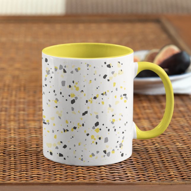 Modern Geometric Yellow Grey Terrazzo Pattern Mug (Creator Uploaded)