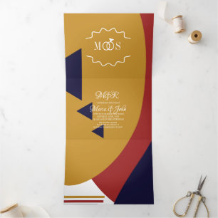 Modern Geometrical Bold Retro Wedding Tri-Fold Invitation