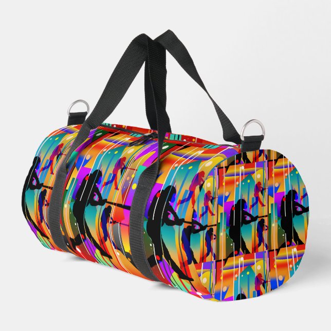 Modern Geometrical silhouette Baseball Player Duffle Bag (Left Corner)