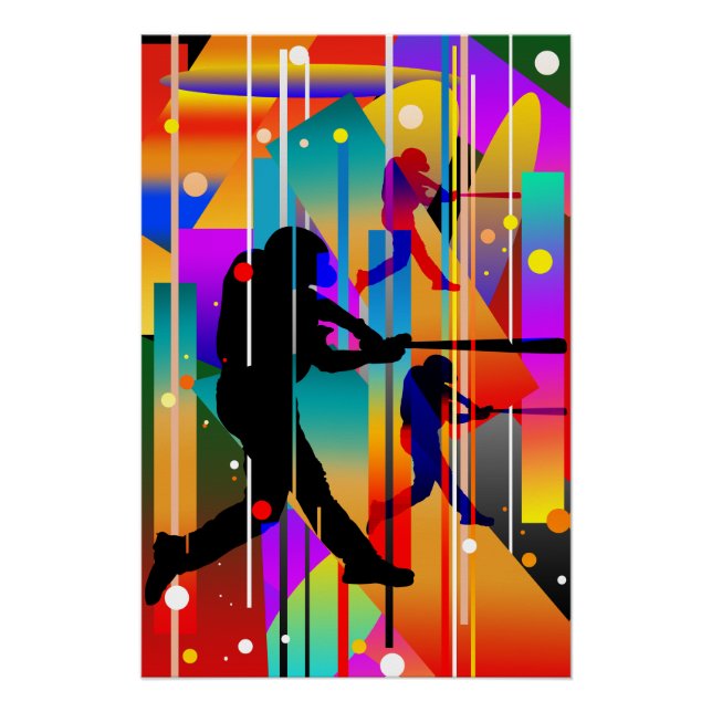 Modern Geometrical silhouette Baseball Player Poster (Front)