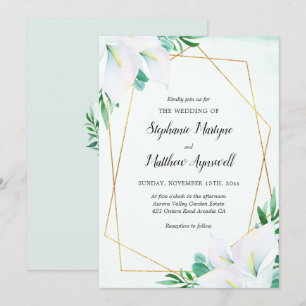 Modern Geometrical White Calla Lily Floral Wedding Invitation