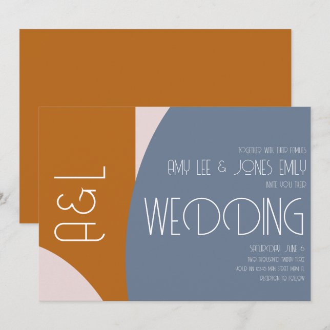 Modern Geometrics Terracotta Pink Muted Wedding Invitation (Front/Back)