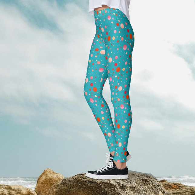 Modern Geometriic Colourful Circles On Turquoise  Leggings (Creator Uploaded)