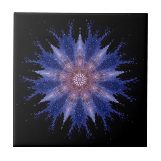 Modern geomettric art violet stars black decor tile (Front)