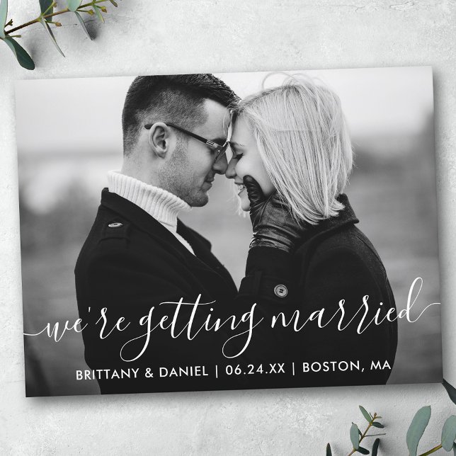 Modern Getting Married Save The Date BW Photo Postcard (Customize to change text size or text style.)
