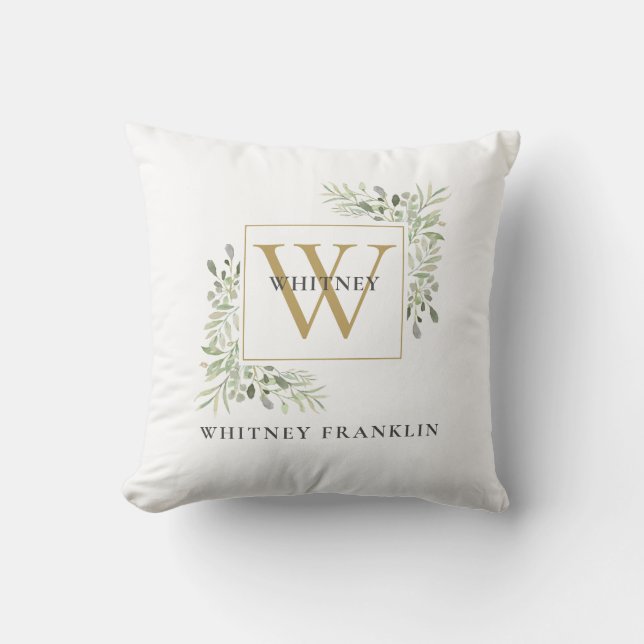 Modern GGold Monogram reenery Foliage  Cushion (Front)
