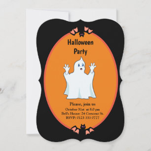 Modern Ghost & Bats Halloween Invitation