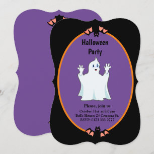 Modern Ghost & Bats Halloween Invitation