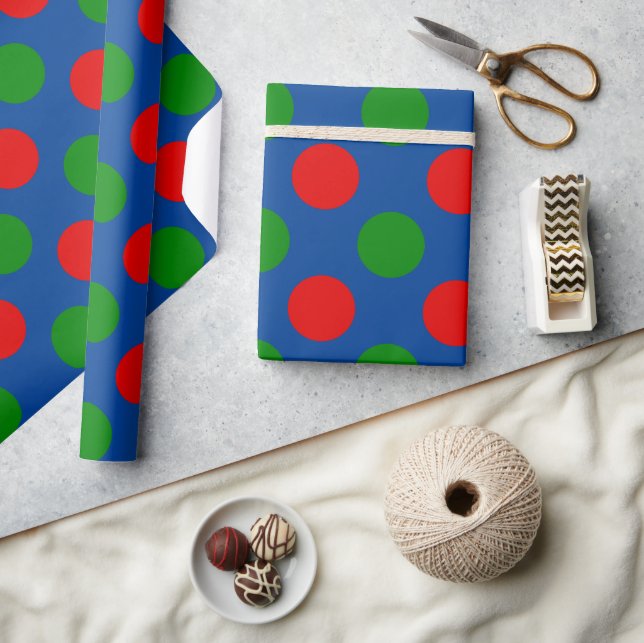Modern Giant Red Green Blue Polka Dots Christmas Wrapping Paper (Crafts)