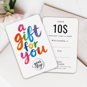 Modern Gift Card Discount With Colourful Script