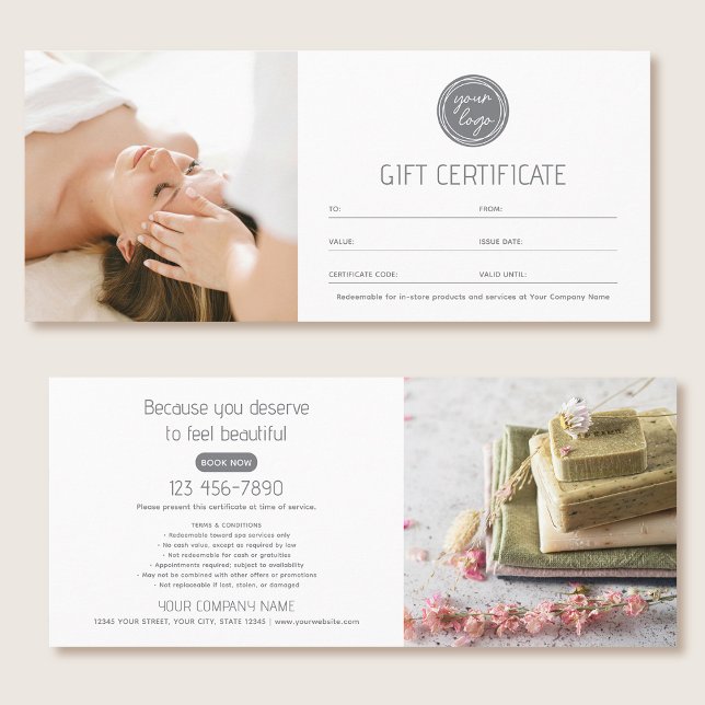 Modern Gift Certificate Custom Photos Logo Card (Creator Uploaded)