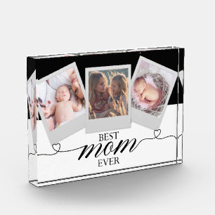 Modern Gift for Mum Script Heart Photo Collage Block