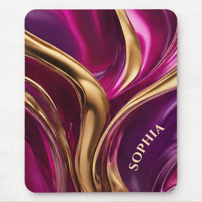 Modern Gifts for Her- Fuchsia Purple and Gold- Mouse Mat (Front)