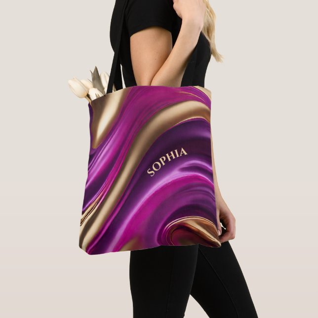 Modern Gifts For Her-Fuchsia Purple and Gold- Tote Bag (Close Up)