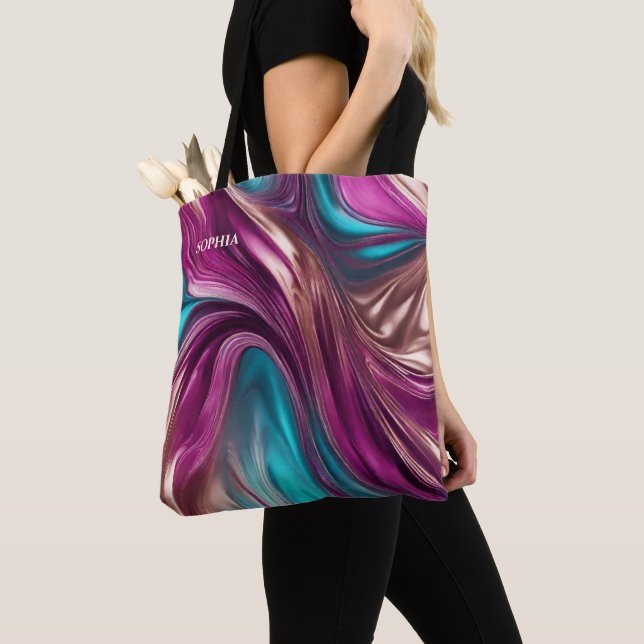 Modern Gifts For Her- Magenta, Turquoise and Gold- Tote Bag (Close Up)