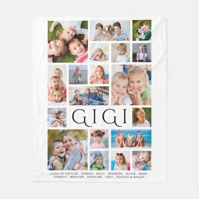 Modern GIGI 19 Photo Collage Kids Names Fleece Blanket (Front)
