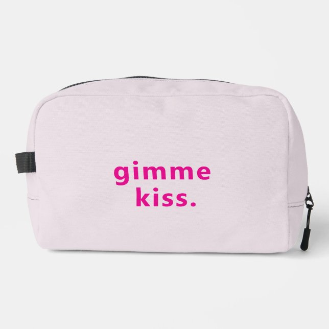 Modern Gimme Kiss | Typography Pink Text  Dopp Kit (Front)