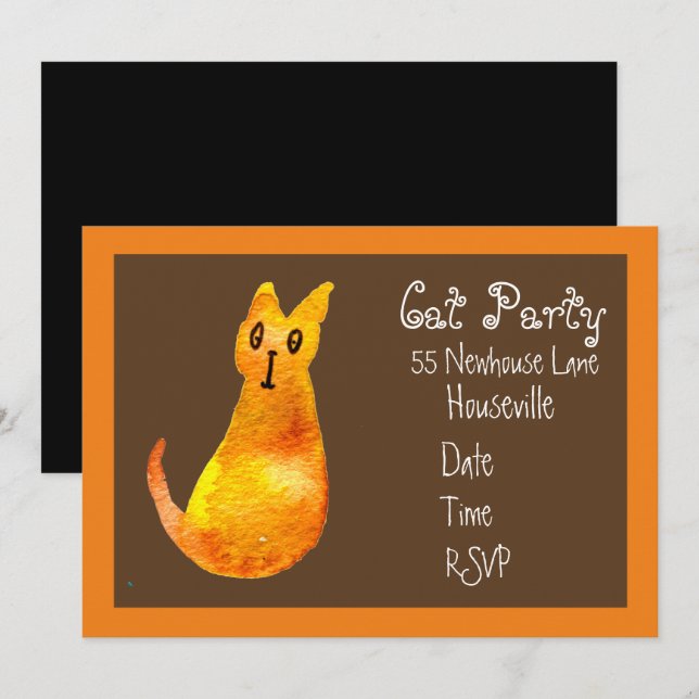 Modern ginger cat art cat dinner Party Invitation (Front/Back)