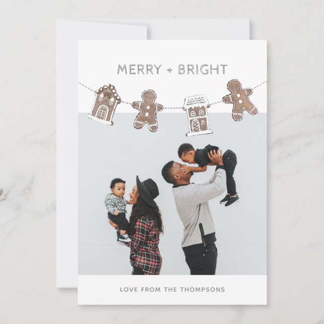 Modern Gingerbread Gingham Family Photo Holiday Card (Front)