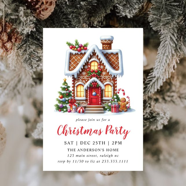 Modern Gingerbread House Christmas Party Invitation (Creator Uploaded)