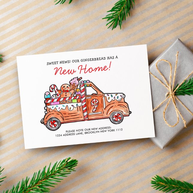 Modern Gingerbread Truck A Sweet News Moving Holiday Card (Creator Uploaded)