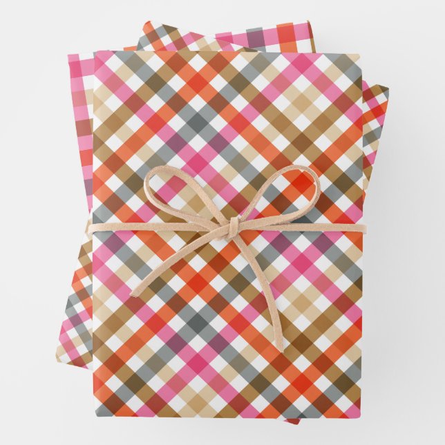 Modern Gingham Birthday Wrapping Paper Sheet (In situ)