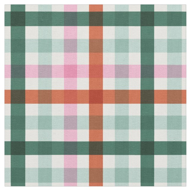 Modern Gingham Christmas Green and Red Fabric (Close Up)
