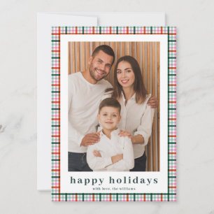 Modern Gingham Family Photo Happy Holidays Card