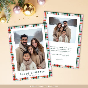 Modern Gingham Family Photo Happy Holidays Card