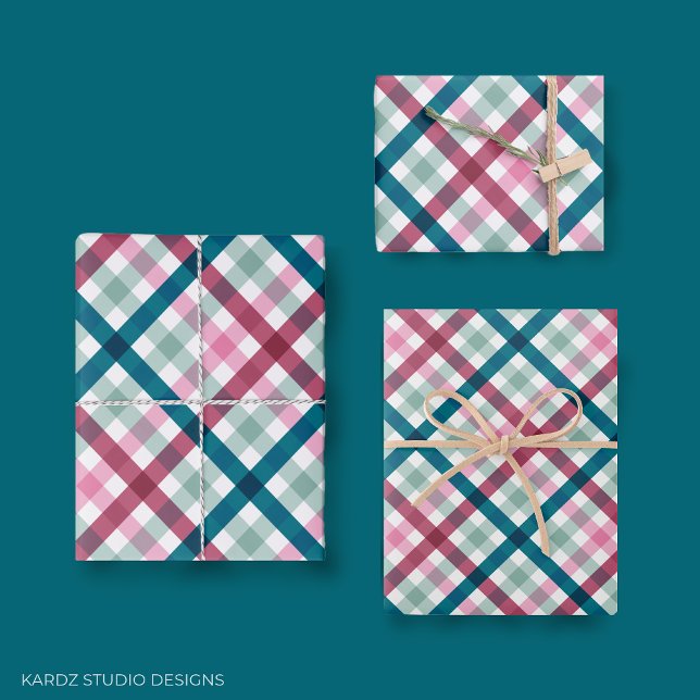 Modern Gingham Gift  Wrapping Paper Sheet (Gingham modern gift wrapping paper in pink, mint, and teal colors. Trendy pattern for pretty gifts.)