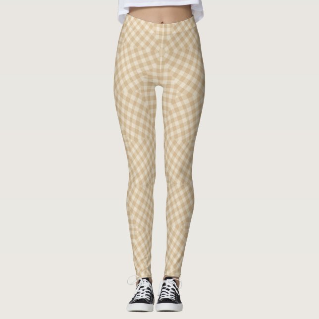 Modern Gingham Pattern - Beige Leggings (Front)