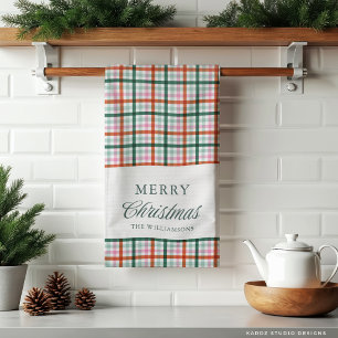 Modern Gingham Personalised Christmas Tea Towel