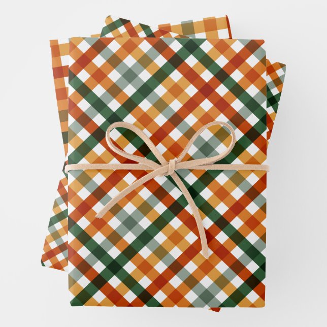 Modern Gingham Thanksgiving Wrapping Paper Sheet (In situ)