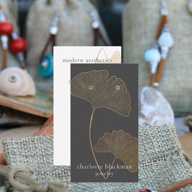 Modern Gingko Leaf QR Code Earring Display Business Card (Creator Uploaded)