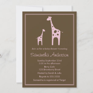 Modern Giraffe Baby Shower Invitation - Girl