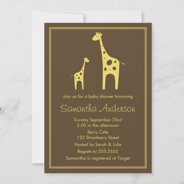 Modern Giraffe Baby Shower Invitation - Neutral (Front)