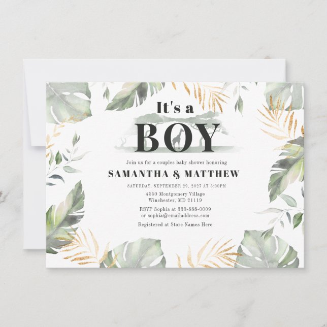 Modern Giraffe Safari jungle Boy Baby Shower Invitation (Front)