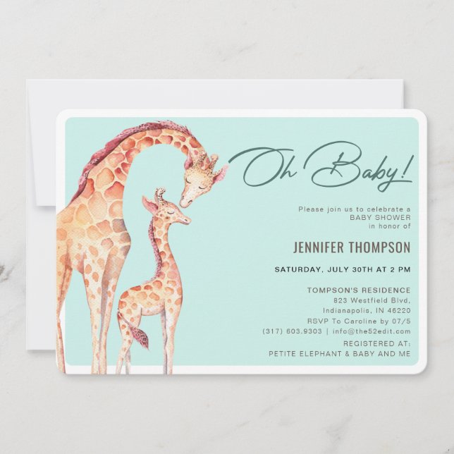 Modern Giraffe Safari Neutral Baby Shower Invitation (Front)