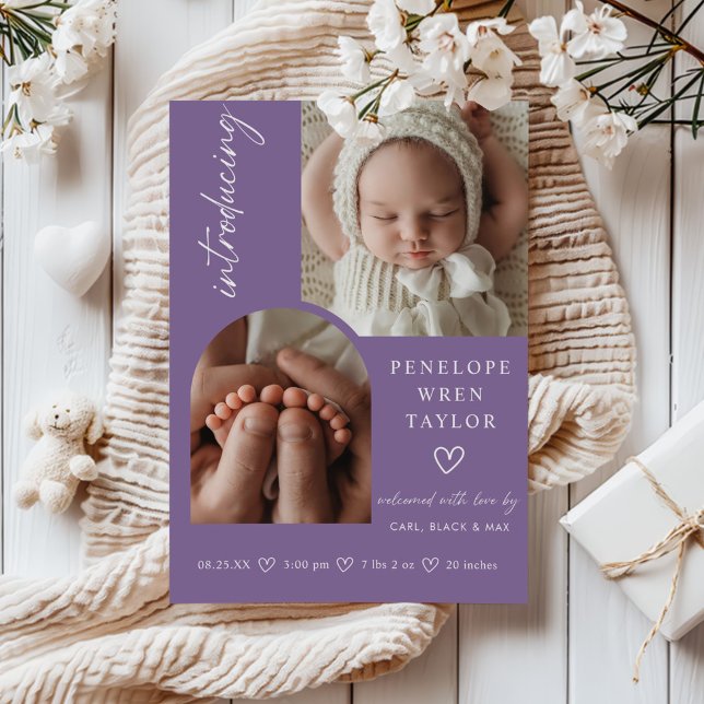 Modern Girl Birth Announcement Photo Collage Card (Creator Uploaded)