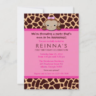 Modern Girl Monkey Invitation [Pink]