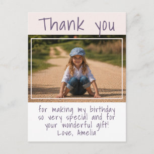 Modern Girl Photo Birthday Thank you Postcard