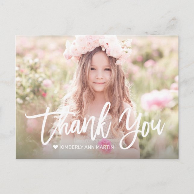 Modern Girl Photo Script Birthday Thank You Card (Front)