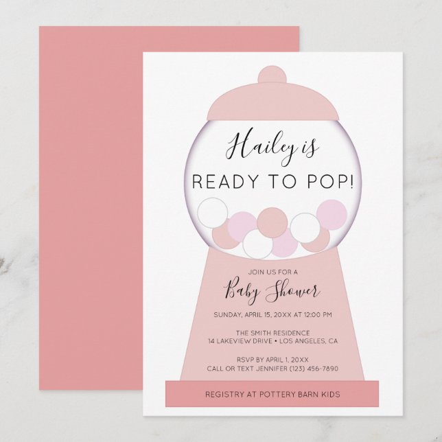 Modern Girl Pink Gumball Machine Baby Shower Invitation (Front/Back)
