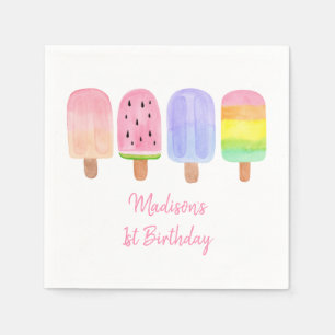 Modern Girl Popsicle Birthday Napkin
