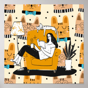 Modern Girl Reading Graphic Art Poster