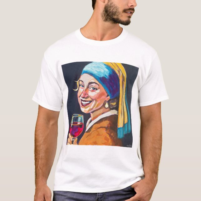 Modern Girl w/ a Pearl Earring - Vermeer Inspired  T-Shirt (Front)