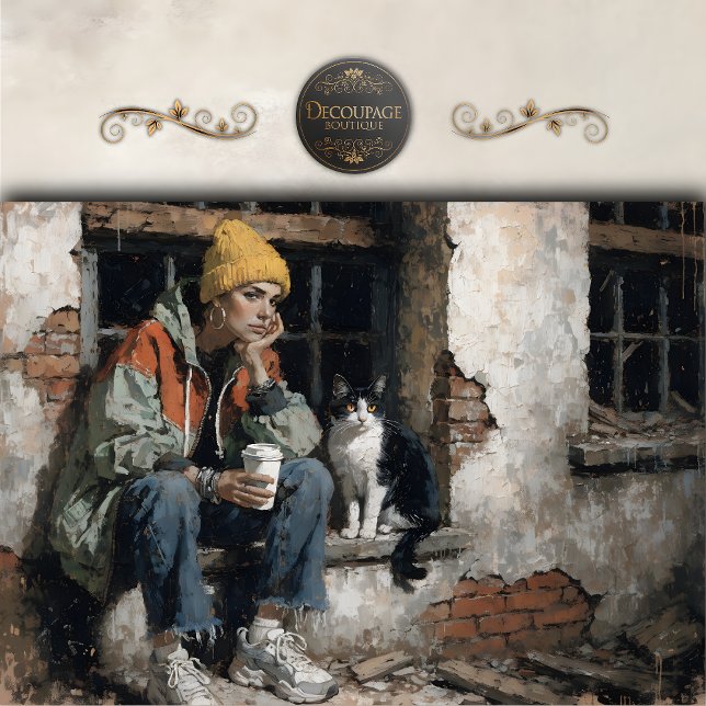 Modern Girl with Cat Urban Decoupage Tissue Paper (Modern Girl with Cat Urban Decoupage)