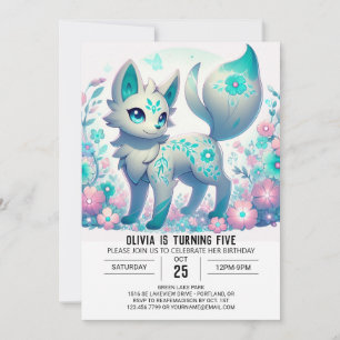 Modern Girl Wolf Digital Birthday Invitation